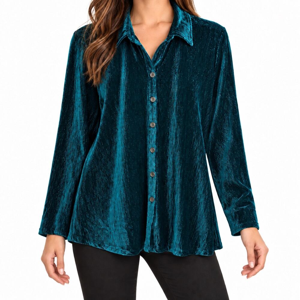 NEW NWT Ali Miles 1X Velvet/Velour Green Wearable Art Christmas Bouse Shirt Top